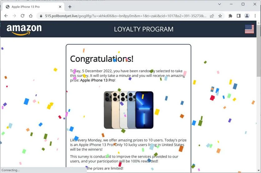 Image: Pollbondyet.live Fake Amazon Loyalty Program Survey