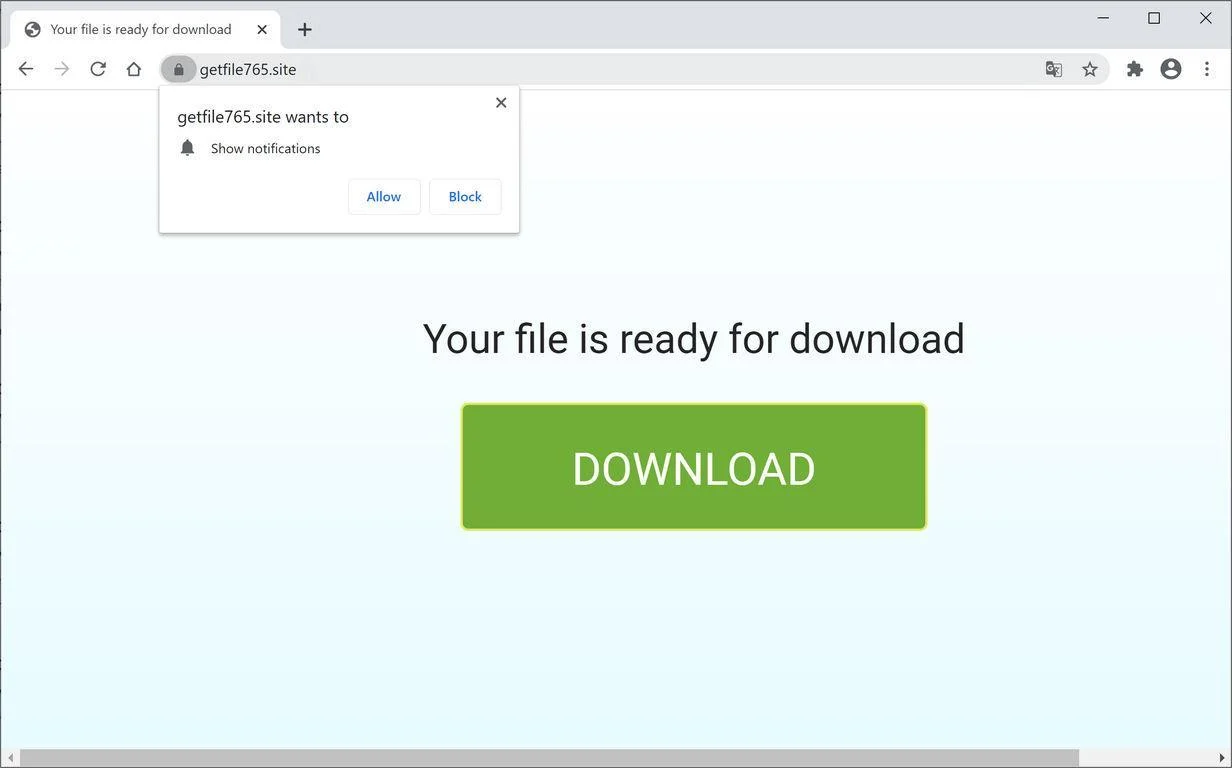 Remove Getfile765.site pop-up ads (Virus Removal Guide) 1 Image: Chrome browser is redirected to Getfile765.site
