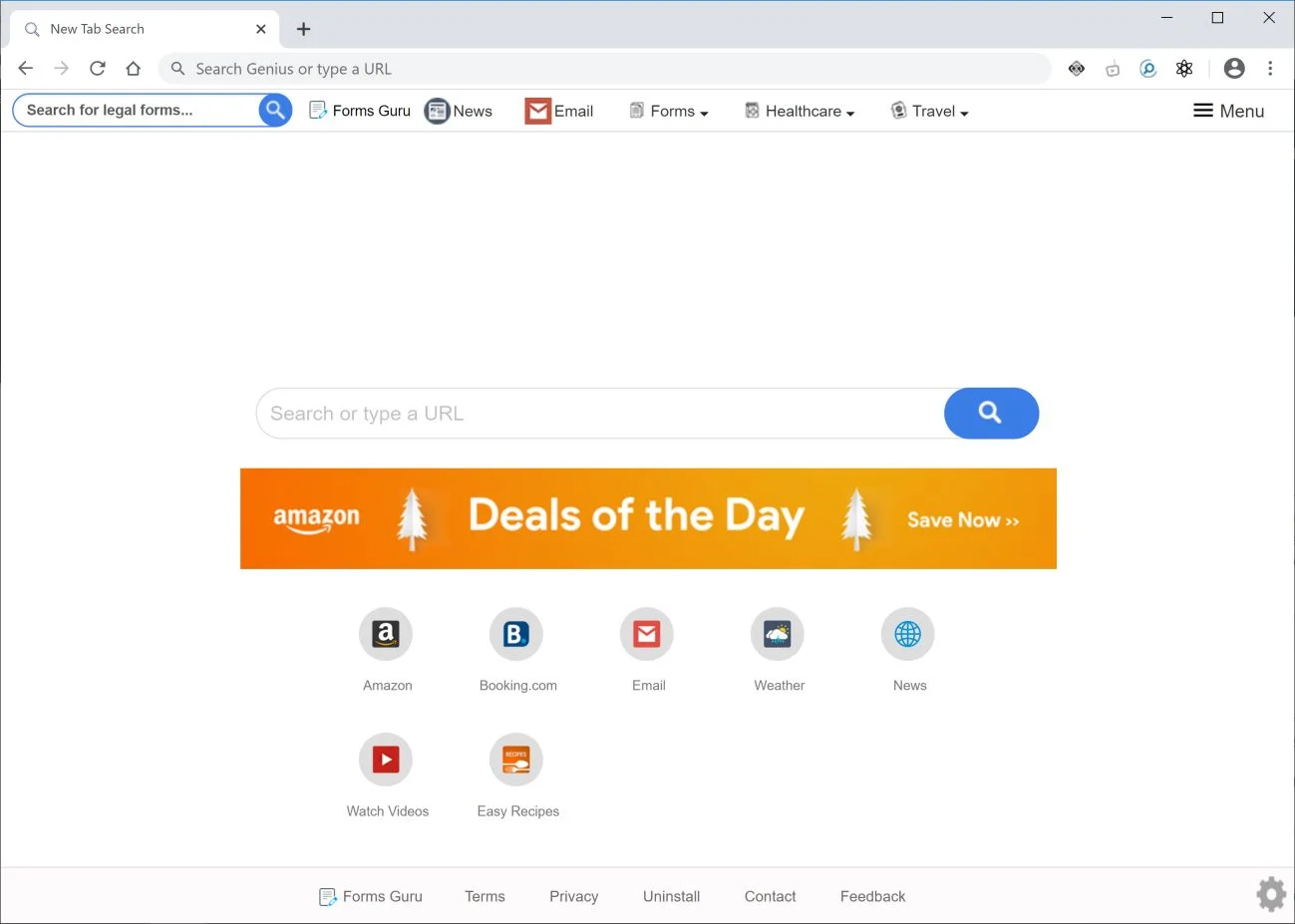 Image: Chrome browser is redirected to search.formsgurutab.com