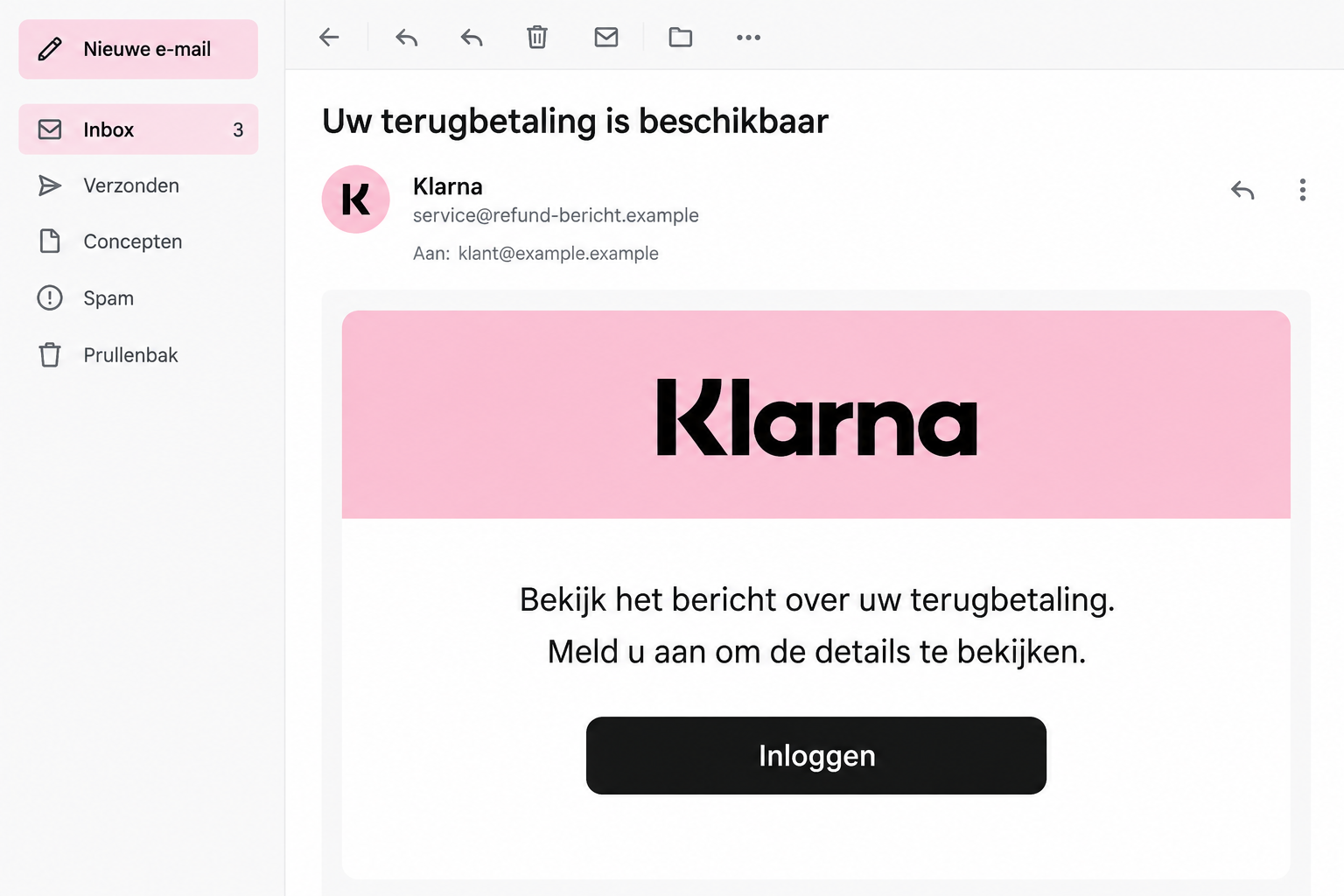 Klarna Refund Email Scam: Fake Money-Back Notices Put Your Account at Risk 1 Illustrative Klarna refund phishing email with a fictional address and login button