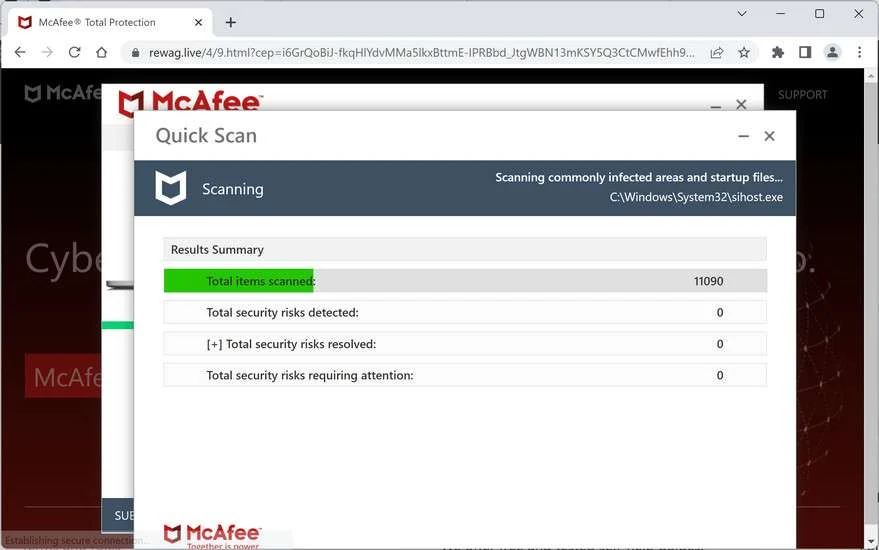 Image: Chrome browser is redirected to Rewag.live