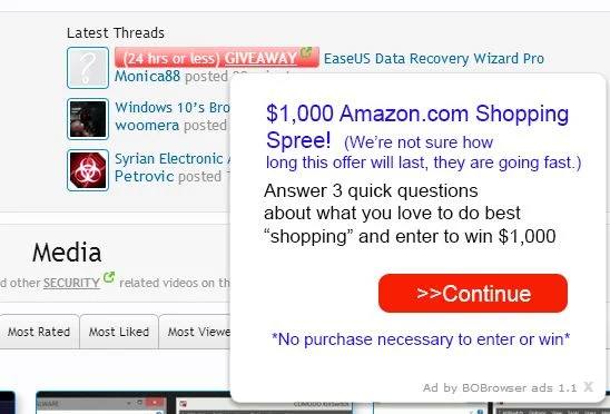 Ads by BOBrowser ads 1.1 virus