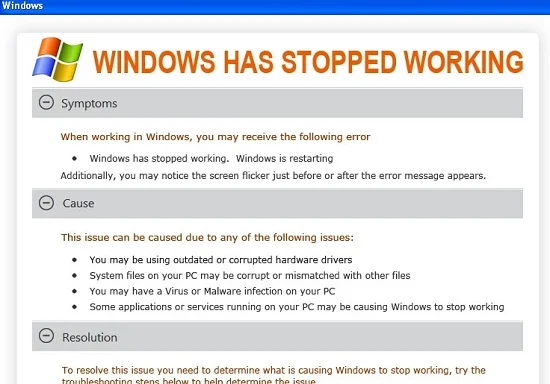 [Image: Windows has stopped working virus]