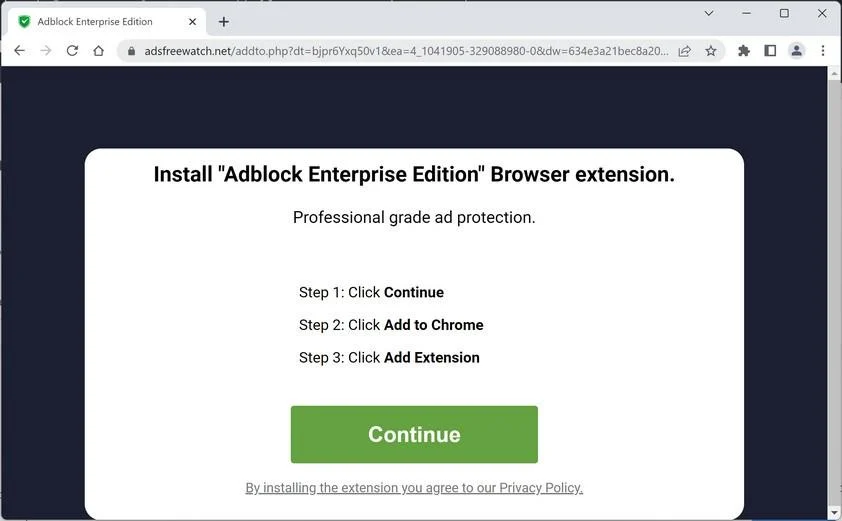 Image: Adsfreewatch.net browser redirect