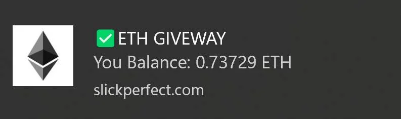 Remove "ETH GIVEAWAY Your Balance: 0.73729 ETH" Pop-up Scam 1 Image: ETH GIVEAWAY Your Balance 0.73729 ETH Pop-up Scam