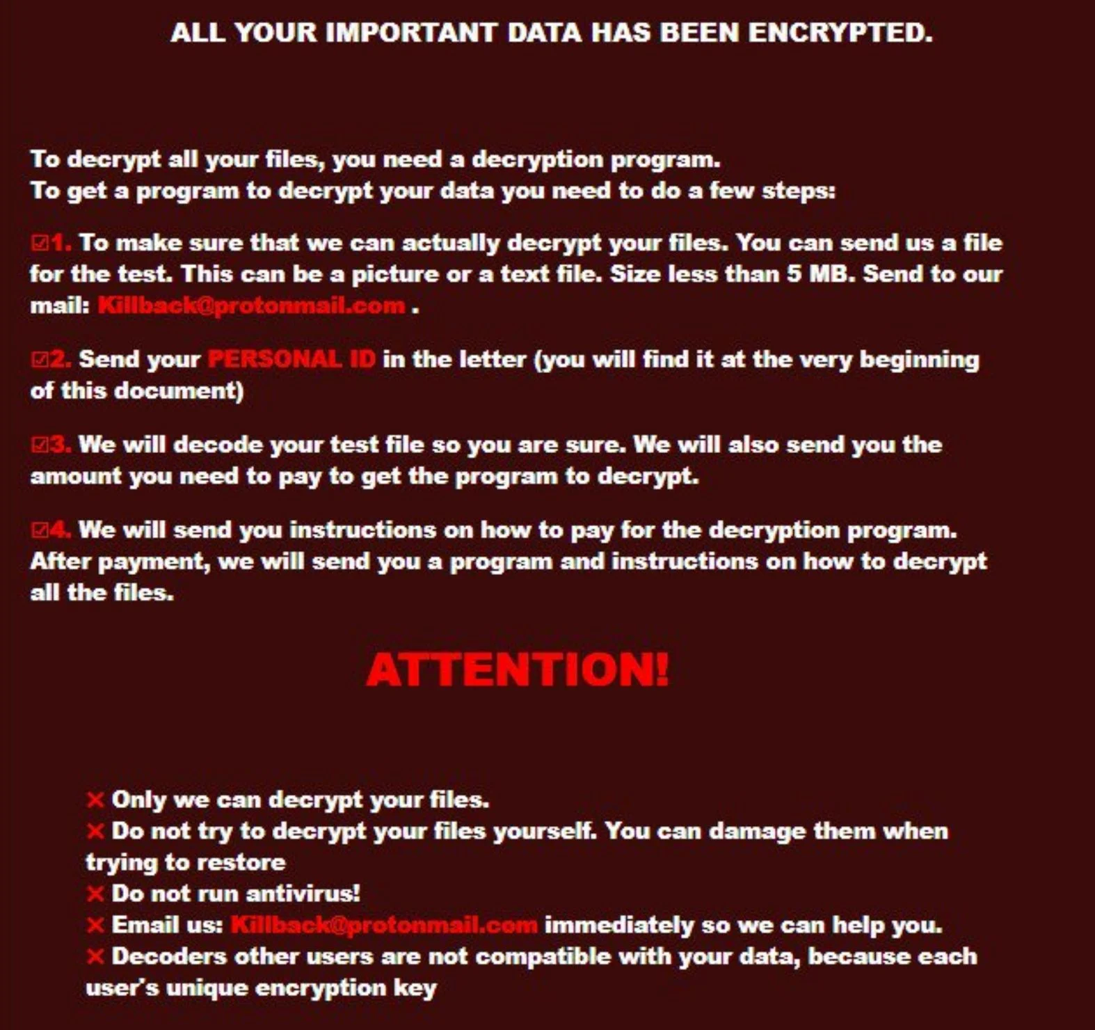 Image: {Killback@protonmail.com}KBK ransomware