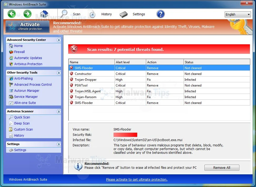 Picture of Windows AntiBreach Suite malware