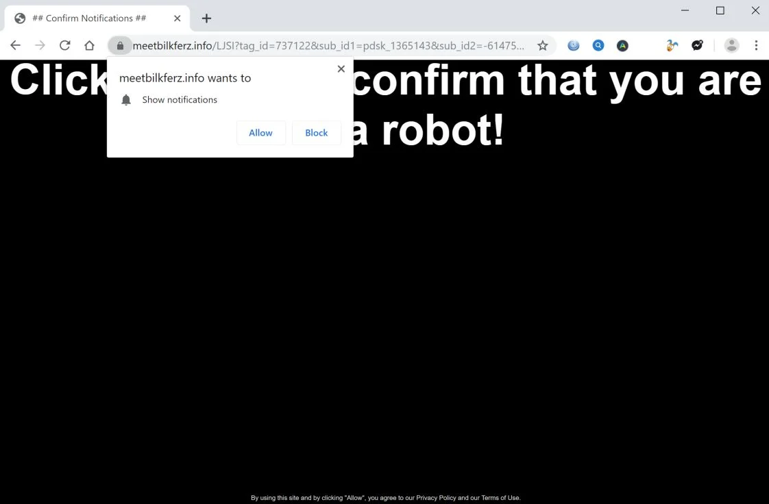 How to remove Meetbilkferz.info pop-up ads (Virus Removal Guide) 1 Image: Chrome browser is redirected to Meetbilkferz.info
