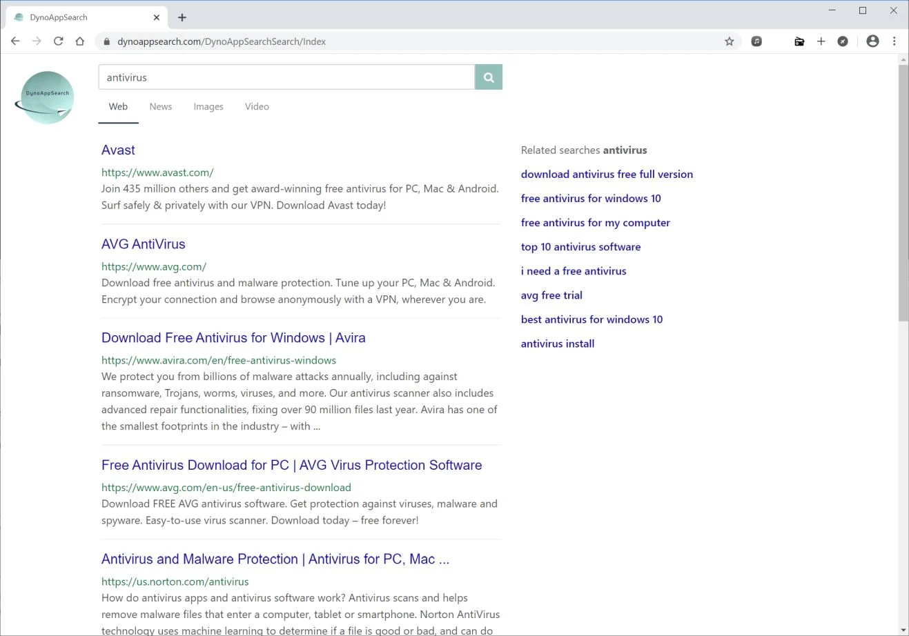 Image: Chrome browser is redirected to Dynoappsearch.com