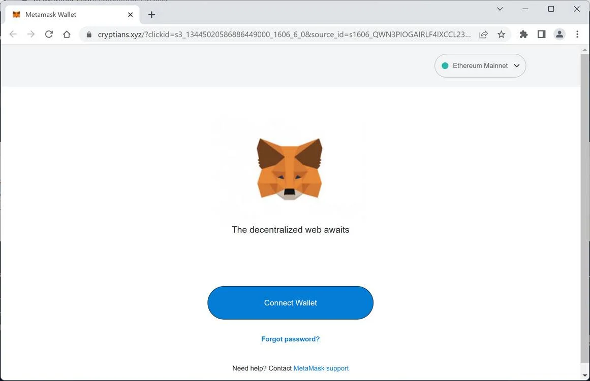 Remove "ETH GIVEAWAY Your Balance: 0.73729 ETH" Pop-up Scam 2 Image: Fake MetaMask site