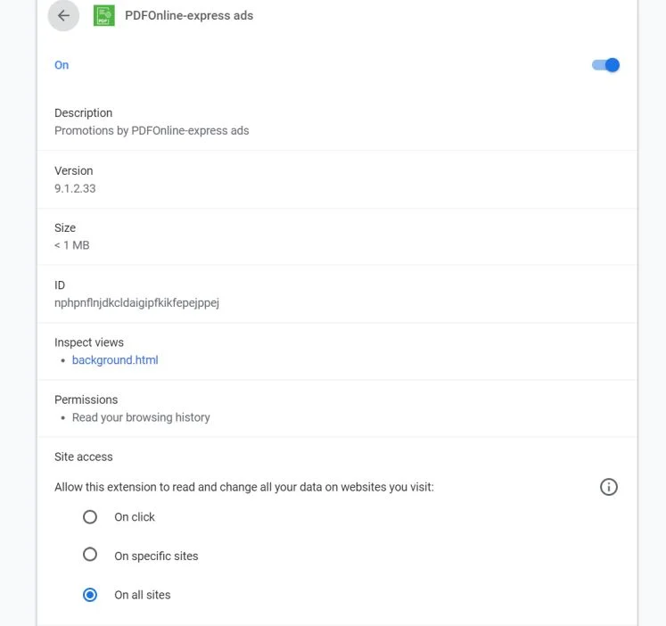 Image: PDFOnline-express ads Chrome extension
