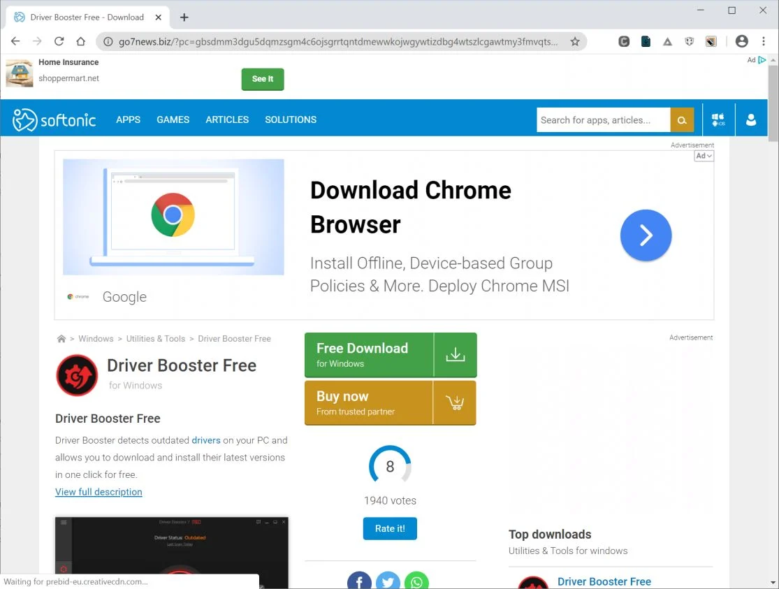 Image: Chrome browser is redirected to Go7news.biz