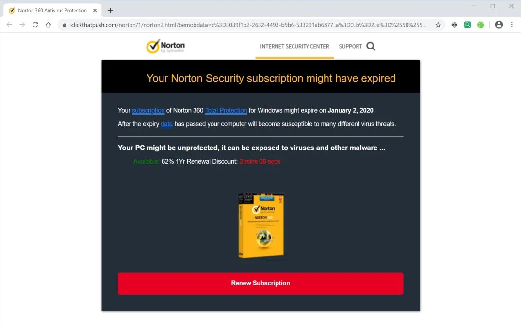 Image: Chrome browser is redirected to Clickthatpush.com
