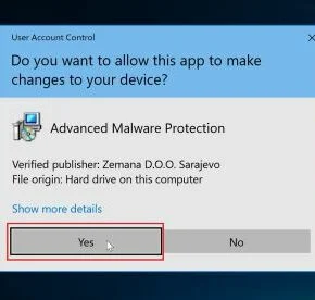 Image: Click Yes to install Zemana AntiMalware