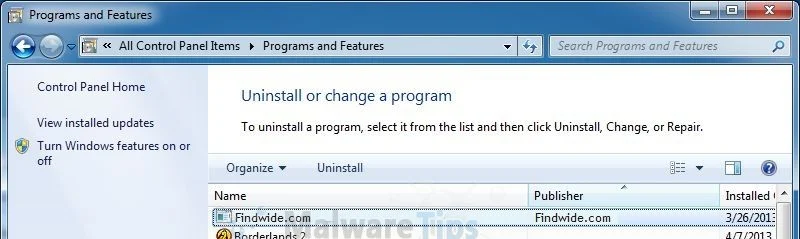Uninstall Findwide