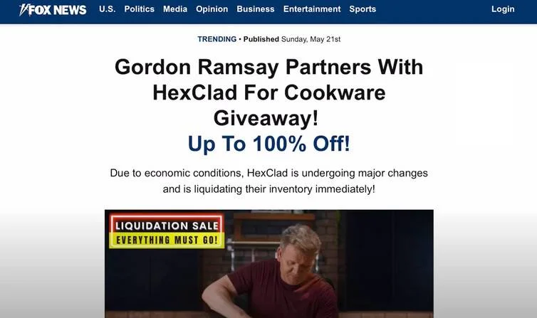 Beware the Viral Gordon Ramsay 'FREE HexClad Cookware' Scam 1 Gordon Ramsay HexClad Cookware giveaway scam