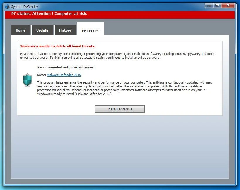 [Image: Defender PRO 2015 virus]