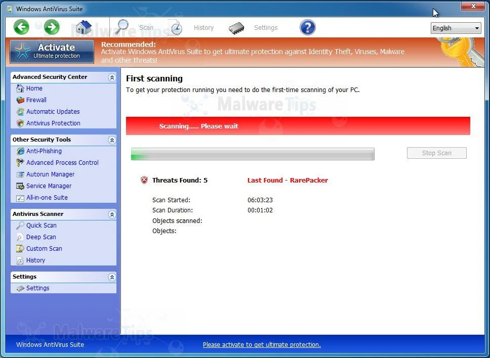 Picture of Windows AntiVirus Suite virus