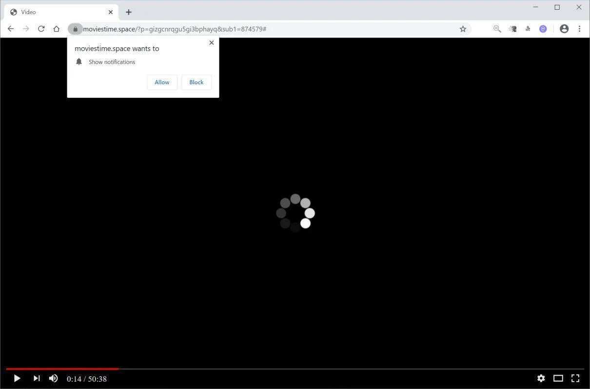 Remove Moviestime.space pop-up ads (Virus Removal Guide) 1 Image: Chrome browser is redirected to Moviestime.space