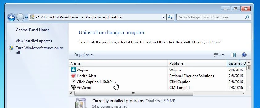 Uninstall Click Caption