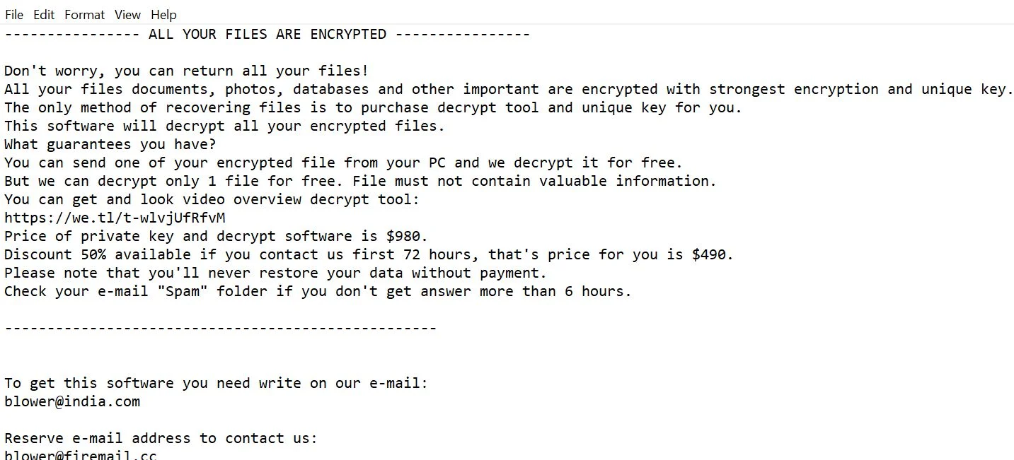 Remove Blower@india.com Promos ransomware (Virus Removal Guide) 1 Blower@india.com Promos ransomware virus