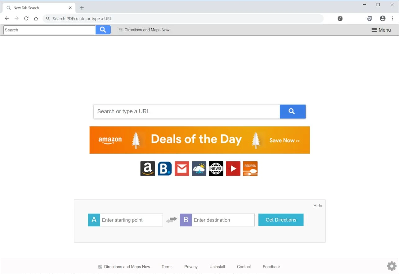 Image: Chrome browser is redirected to Directions and Maps Now