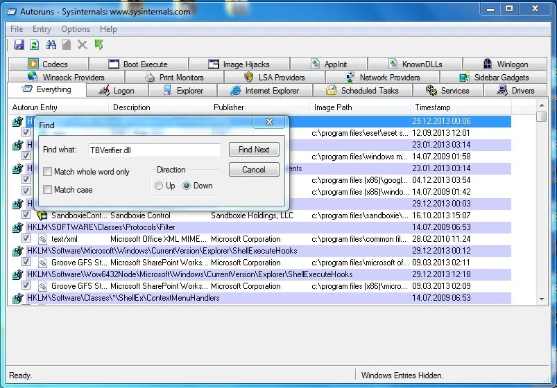 [Image: Type TBMessagingHost.exe in the Find box]