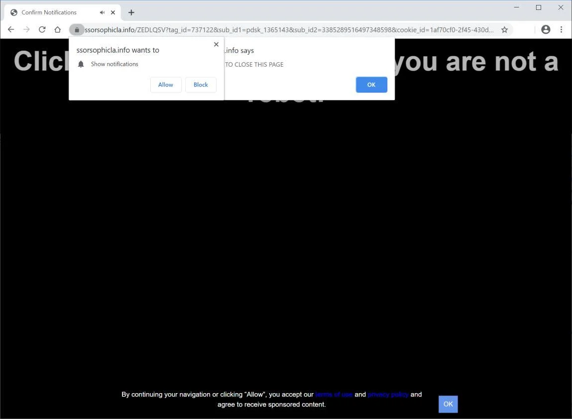 Remove Ssorsophicla.info pop-up ads (Virus Removal Guide) 1 Image: Chrome browser is redirected to Ssorsophicla.info