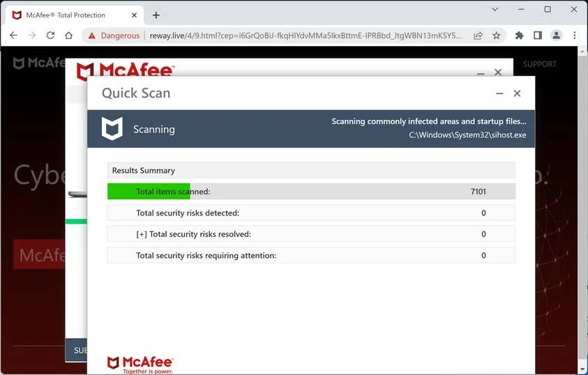 Image: Reway.live Fake McAfee Virus Alert
