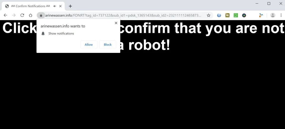 How to remove Arinewassen.info pop-up ads (Virus Removal Guide) 1 Image: Chrome browser is redirected to Arinewassen.info