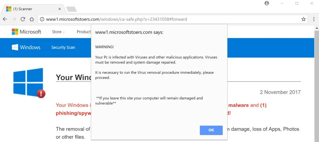 Your PC is infected with Viruses Scam