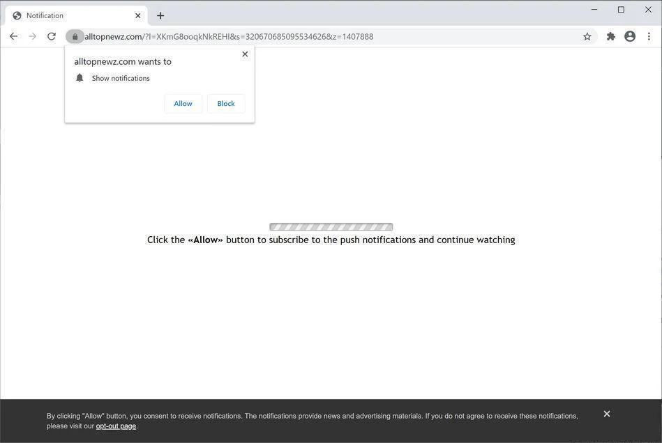 Image: Chrome browser is redirected to Alltopnewz.com
