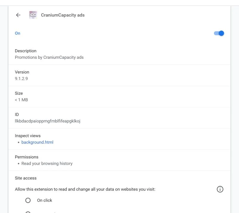 How to remove CraniumCapacity Ads (Virus Removal Guide) 1 Image: CraniumCapacity ads Chrome extension