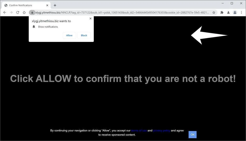 Image: Chrome browser is redirected to Yitmethissu.biz