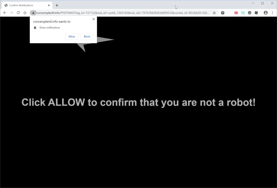 How to remove Concersplentl.info pop-up ads (Virus Removal Guide) 1 Image: Chrome browser is redirected to Concersplentl.info