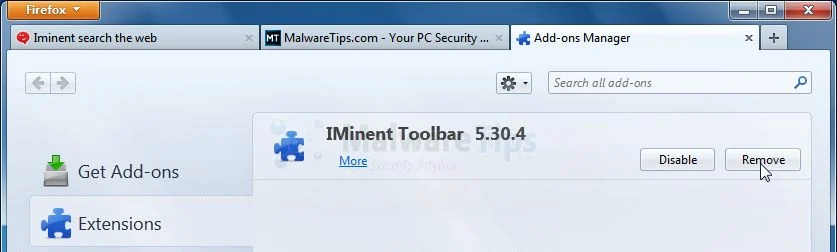 [Image: Iminent Start Search Firefox extension]