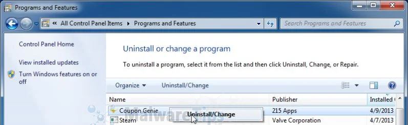 [Image: Uninstall Coupon Pigeon  program]