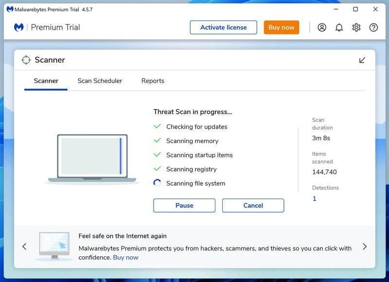 Malwarebytes scanning for malware