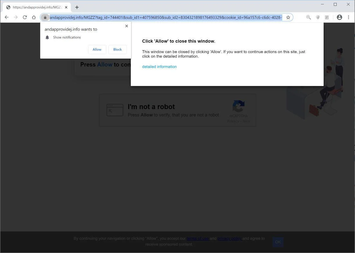 Remove Andapprovidej.info pop-up ads (Virus Removal Guide) 1 Image: Chrome browser is redirected to Andapprovidej.info