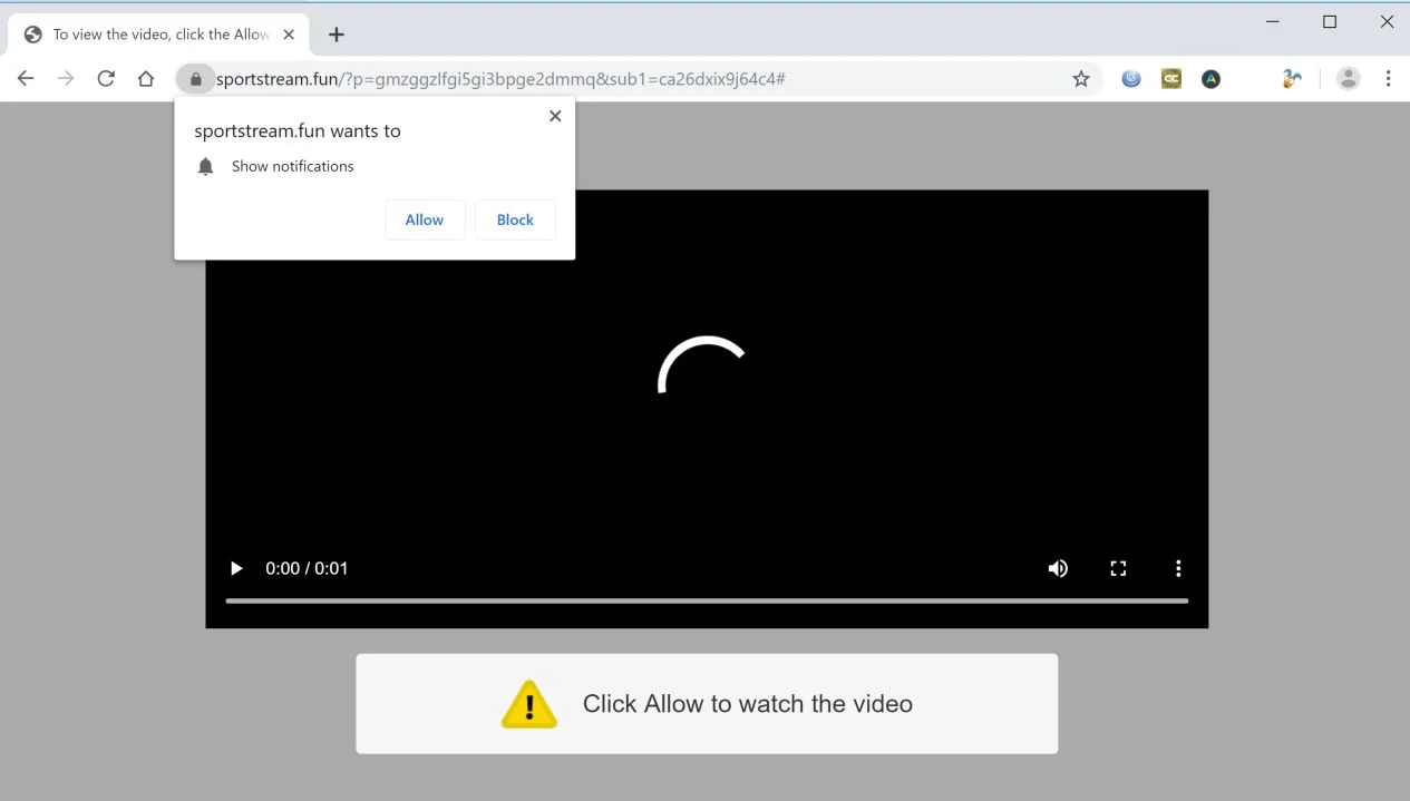 Image: Chrome browser is redirected to Sportstream.fun