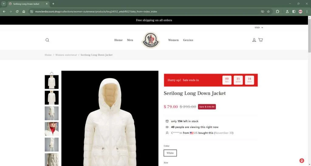MonclerDiscount.shop Scam Store: A Fake Moncler Website 1 Monclerdiscount.shop scam