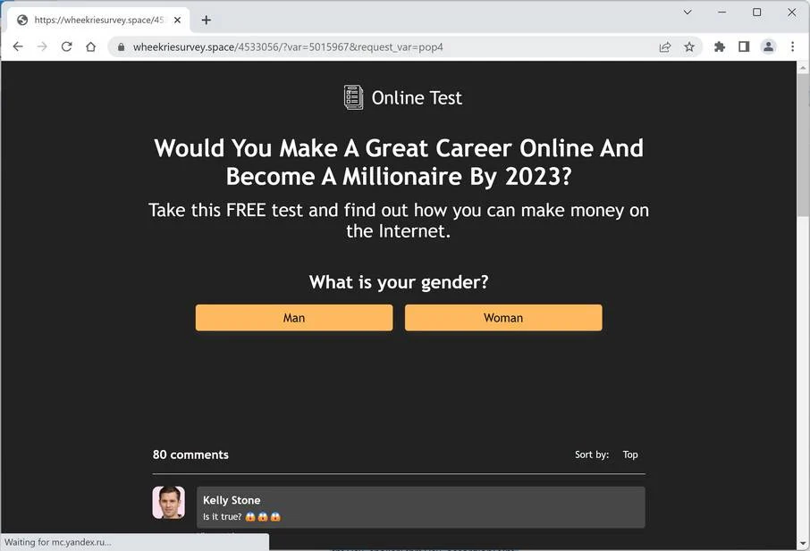 Screenshot of Wheekriesurvey.space Fake Survey