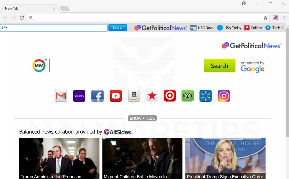 GetPoliticalNews New Tab GetPoliticalNews toolbar