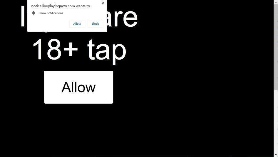 Image: Chrome browser is redirected to Liveplayingnow.com
