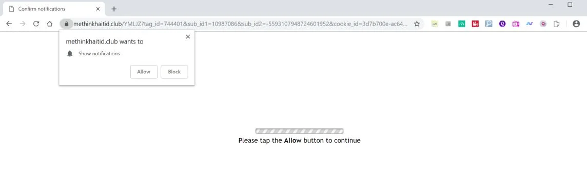 Image: Chrome browser is redirected to the Methinkhaitid.club site