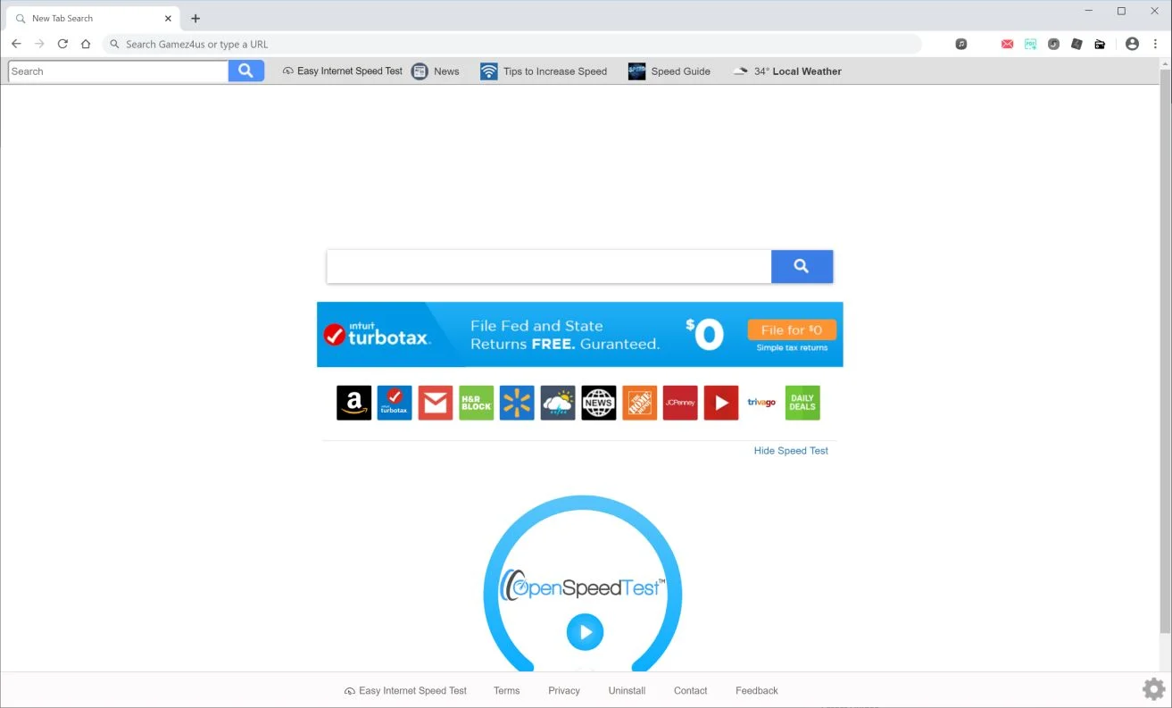 Image: Chrome browser is redirected to Easy Internet Speed Test