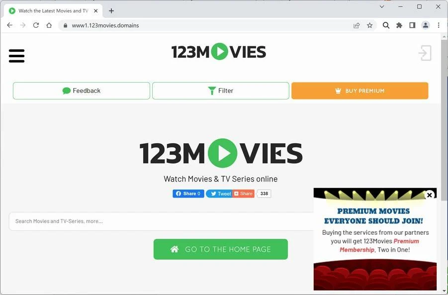 Image: Chrome browser is redirected to 123movies