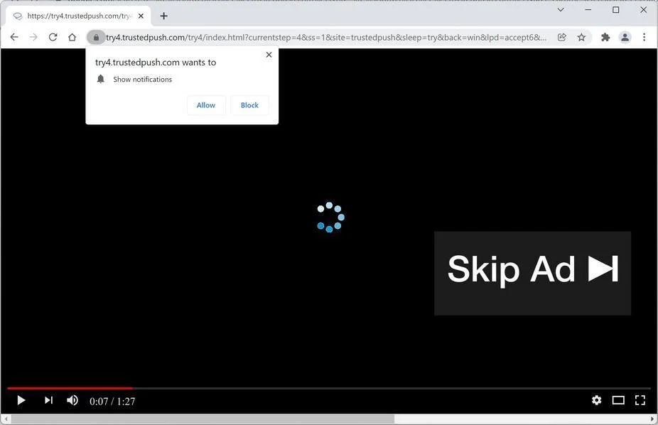Remove Trustedpush.com pop-up ads (Virus Removal Guide) 1 Image: Chrome browser is redirected to Trustedpush.com