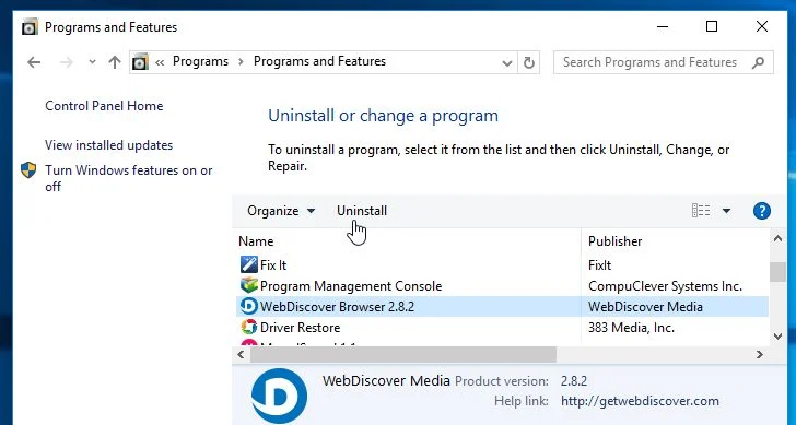 How to remove WebDiscover browser (Virus Removal Guide) 5 Uninstall WebDiscover Browser from Windows