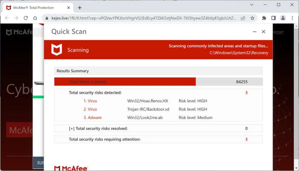 Image: Chrome browser is redirected to Kejex.live